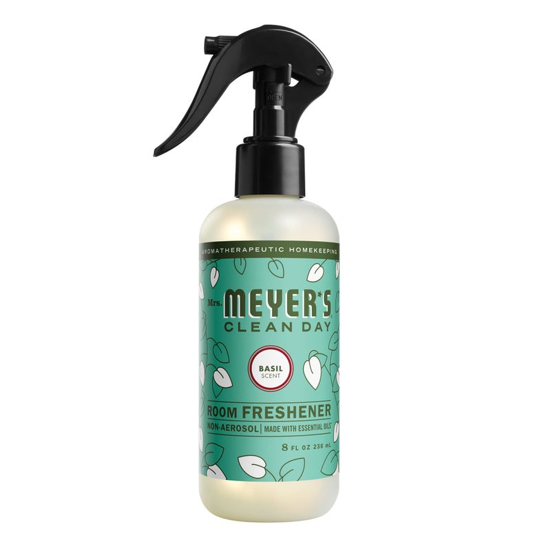 MRS. MEYER'S CLEAN D السّيدة. مايرز كلين داي للغرفة ومعطر الهواء، زجاجة رذاذ غير بخاخة مملوءة بالزيوت العطرية والريحان، 8 أونصة سائلة. أوقية - Image 1